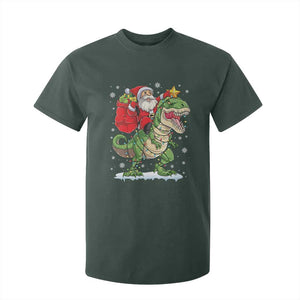 Funny Dinosaur Christmas Santa Claus Riding Dino T Shirt For Kid TS11 Dark Forest Green Print Your Wear