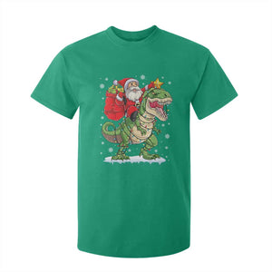 Funny Dinosaur Christmas Santa Claus Riding Dino T Shirt For Kid TS11 Irish Green Print Your Wear