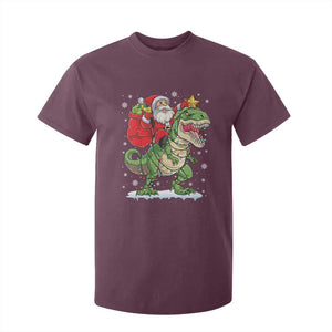 Funny Dinosaur Christmas Santa Claus Riding Dino T Shirt For Kid TS11 Maroon Print Your Wear