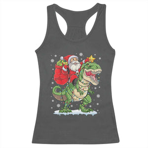 Funny Dinosaur Christmas Santa Claus Riding Dino Racerback Tank Top TS11 Dark Heather Print Your Wear
