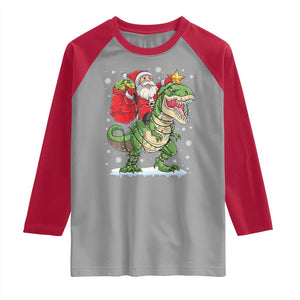 Funny Dinosaur Christmas Santa Claus Riding Dino Raglan Shirt TS11 Sport Gray Red Print Your Wear
