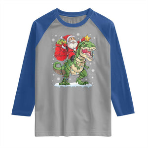 Funny Dinosaur Christmas Santa Claus Riding Dino Raglan Shirt TS11 Sport Gray Royal Print Your Wear