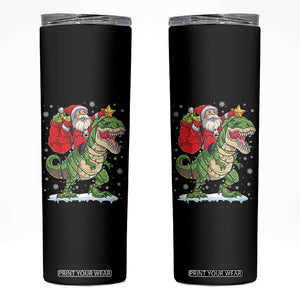 Funny Dinosaur Christmas Santa Claus Riding Dino Skinny Tumbler TS11 Black Print Your Wear