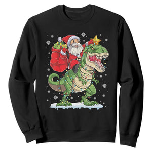 Funny Dinosaur Christmas Santa Claus Riding Dino Sweatshirt TS11 Black Print Your Wear