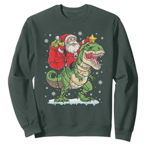 Funny Dinosaur Christmas Santa Claus Riding Dino Sweatshirt TS11 Dark Forest Green Print Your Wear
