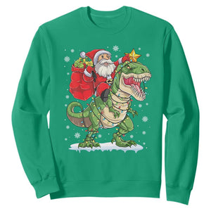 Funny Dinosaur Christmas Santa Claus Riding Dino Sweatshirt TS11 Irish Green Print Your Wear