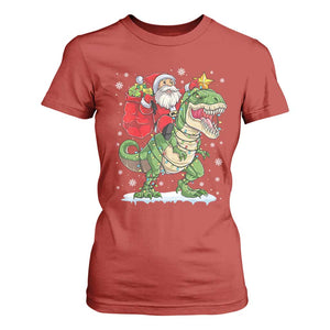 Funny Dinosaur Christmas Santa Claus Riding Dino T Shirt For Women TS11 Red Print Your Wear