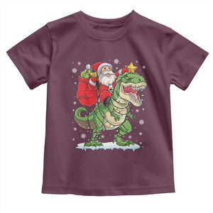 Funny Dinosaur Christmas Santa Claus Riding Dino Toddler T Shirt TS11 Maroon Print Your Wear