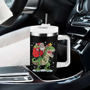 Funny Dinosaur Christmas Santa Claus Riding Dino Tumbler With Handle - Print Your Wear