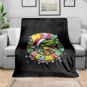 Funny Christmas Dinosaur Throw Blanket Merry Rexmas Dino Xmas Wreath TS11 Print Your Wear