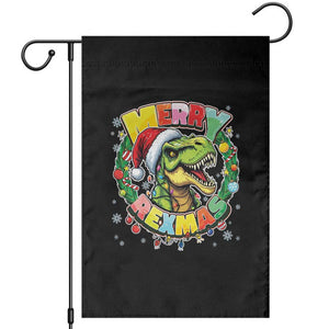 Funny Christmas Dinosaur Garden Flag Merry Rexmas Dino Xmas Wreath TS11 Black Print Your Wear