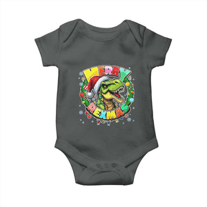Funny Christmas Dinosaur Baby Onesie Merry Rexmas Dino Xmas Wreath TS11 Dark Heather Print Your Wear