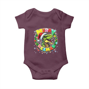 Funny Christmas Dinosaur Baby Onesie Merry Rexmas Dino Xmas Wreath TS11 Maroon Print Your Wear
