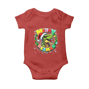 Funny Christmas Dinosaur Baby Onesie Merry Rexmas Dino Xmas Wreath TS11 Red Print Your Wear