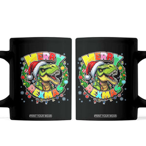 Funny Christmas Dinosaur Coffee Mug Merry Rexmas Dino Xmas Wreath TS11 Black Print Your Wear