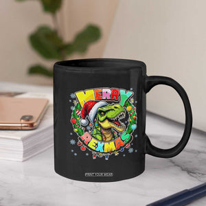 Funny Christmas Dinosaur Coffee Mug Merry Rexmas Dino Xmas Wreath TS11 Print Your Wear