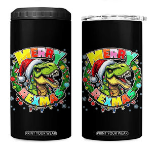 Funny Christmas Dinosaur 4 in 1 Can Cooler Tumbler Merry Rexmas Dino Xmas Wreath TS11 One Size: 16 oz Black Print Your Wear