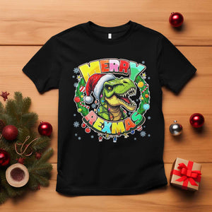 Funny Christmas Dinosaur T Shirt Merry Rexmas Dino Xmas Wreath TS11 Black Print Your Wear