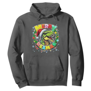 Funny Christmas Dinosaur Hoodie Merry Rexmas Dino Xmas Wreath TS11 Dark Heather Print Your Wear