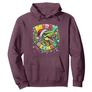 Funny Christmas Dinosaur Hoodie Merry Rexmas Dino Xmas Wreath TS11 Maroon Print Your Wear