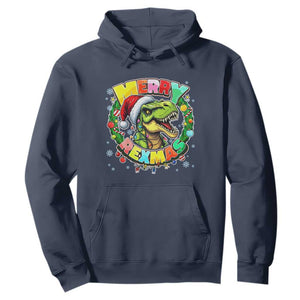 Funny Christmas Dinosaur Hoodie Merry Rexmas Dino Xmas Wreath TS11 Navy Print Your Wear