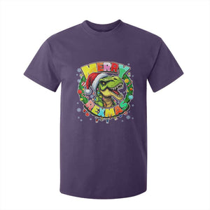 Funny Christmas Dinosaur T Shirt For Kid Merry Rexmas Dino Xmas Wreath TS11 Purple Print Your Wear