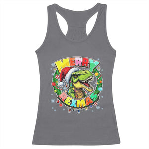 Funny Christmas Dinosaur Racerback Tank Top Merry Rexmas Dino Xmas Wreath TS11 Charcoal Print Your Wear
