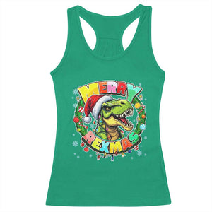 Funny Christmas Dinosaur Racerback Tank Top Merry Rexmas Dino Xmas Wreath TS11 Irish Green Print Your Wear