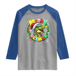 Funny Christmas Dinosaur Raglan Shirt Merry Rexmas Dino Xmas Wreath TS11 Sport Gray Royal Print Your Wear