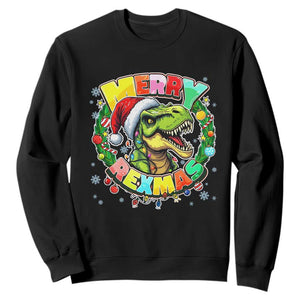 Funny Christmas Dinosaur Sweatshirt Merry Rexmas Dino Xmas Wreath TS11 Black Print Your Wear