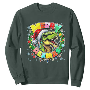 Funny Christmas Dinosaur Sweatshirt Merry Rexmas Dino Xmas Wreath TS11 Dark Forest Green Print Your Wear