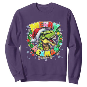 Funny Christmas Dinosaur Sweatshirt Merry Rexmas Dino Xmas Wreath TS11 Purple Print Your Wear