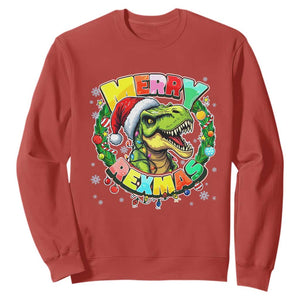 Funny Christmas Dinosaur Sweatshirt Merry Rexmas Dino Xmas Wreath TS11 Red Print Your Wear