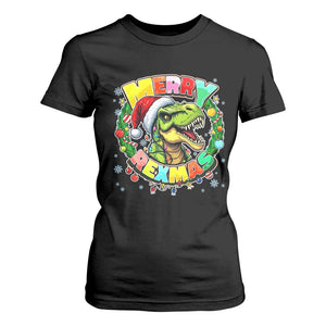 Funny Christmas Dinosaur T Shirt For Women Merry Rexmas Dino Xmas Wreath TS11 Black Print Your Wear