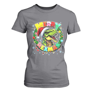 Funny Christmas Dinosaur T Shirt For Women Merry Rexmas Dino Xmas Wreath TS11 Charcoal Print Your Wear