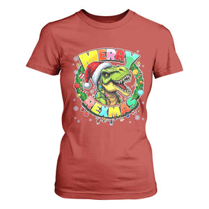 Funny Christmas Dinosaur T Shirt For Women Merry Rexmas Dino Xmas Wreath TS11 Red Print Your Wear