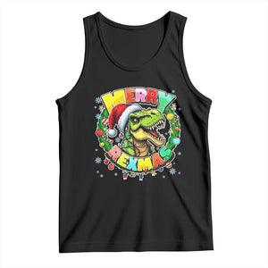 Funny Christmas Dinosaur Tank Top Merry Rexmas Dino Xmas Wreath TS11 Black Print Your Wear