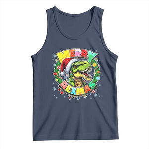 Funny Christmas Dinosaur Tank Top Merry Rexmas Dino Xmas Wreath TS11 Navy Print Your Wear