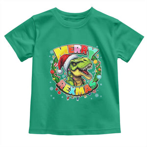 Funny Christmas Dinosaur Toddler T Shirt Merry Rexmas Dino Xmas Wreath TS11 Irish Green Print Your Wear