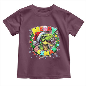 Funny Christmas Dinosaur Toddler T Shirt Merry Rexmas Dino Xmas Wreath TS11 Maroon Print Your Wear