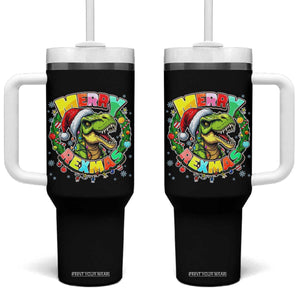 Funny Christmas Dinosaur Tumbler With Handle Merry Rexmas Dino Xmas Wreath TS11 One Size: 40 oz Black Print Your Wear