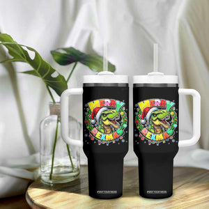 Funny Christmas Dinosaur Tumbler With Handle Merry Rexmas Dino Xmas Wreath TS11 Print Your Wear