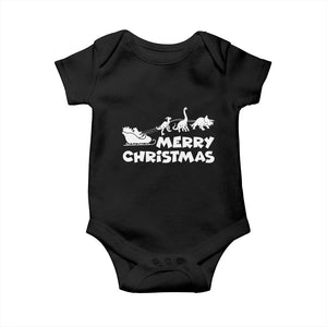 Funny Xmas Dinosaur Baby Onesie Merry Christmas Dino Santa's Sleigh TS11 Black Print Your Wear