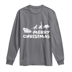 Funny Xmas Dinosaur Long Sleeve Shirt Merry Christmas Dino Santa's Sleigh TS11 Charcoal Print Your Wear