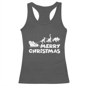 Funny Xmas Dinosaur Racerback Tank Top Merry Christmas Dino Santa's Sleigh TS11 Dark Heather Print Your Wear