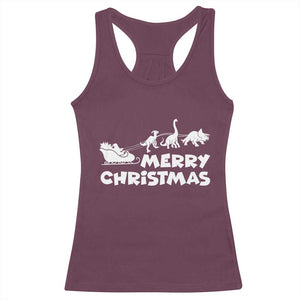 Funny Xmas Dinosaur Racerback Tank Top Merry Christmas Dino Santa's Sleigh TS11 Maroon Print Your Wear
