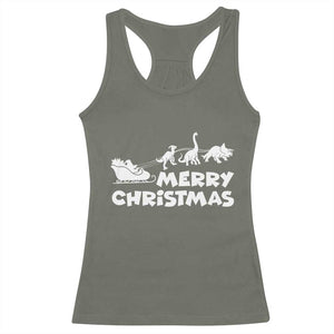 Funny Xmas Dinosaur Racerback Tank Top Merry Christmas Dino Santa's Sleigh TS11 Military Green Print Your Wear