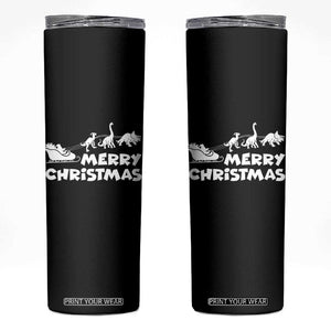 Funny Xmas Dinosaur Skinny Tumbler Merry Christmas Dino Santa's Sleigh TS11 Black Print Your Wear