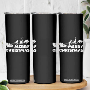 Funny Xmas Dinosaur Skinny Tumbler Merry Christmas Dino Santa's Sleigh TS11 Print Your Wear