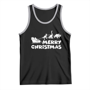 Funny Xmas Dinosaur Tank Top Merry Christmas Dino Santa's Sleigh - Print Your Wear